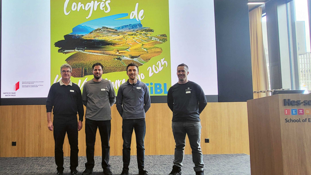 Wilfried Andlauer, Institute of Life Sciences, Clément Magliocco, Office de la Vigne et du Vin du Valais, Michaël Farny et David Marchand (FiBL). © Magaly Mavilia