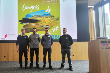 Wilfried Andlauer, Institute of Life Sciences, Clément Magliocco, Office de la Vigne et du Vin du Valais, Michaël Farny et David Marchand (FiBL). © Magaly Mavilia